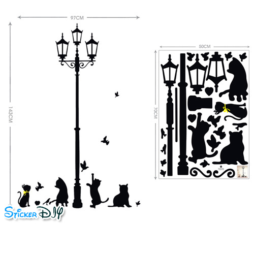 Transparent wall sticker สติ๊กเกอร์ติดผนัง เหมียวเล่นไฟ (กว้าง97cm.xสูง143cm.)