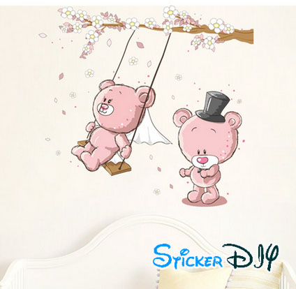 Transparent wall sticker สติ๊กเกอร์ติดผนัง Winnie swing (กว้าง110cm.xสูง100cm.)