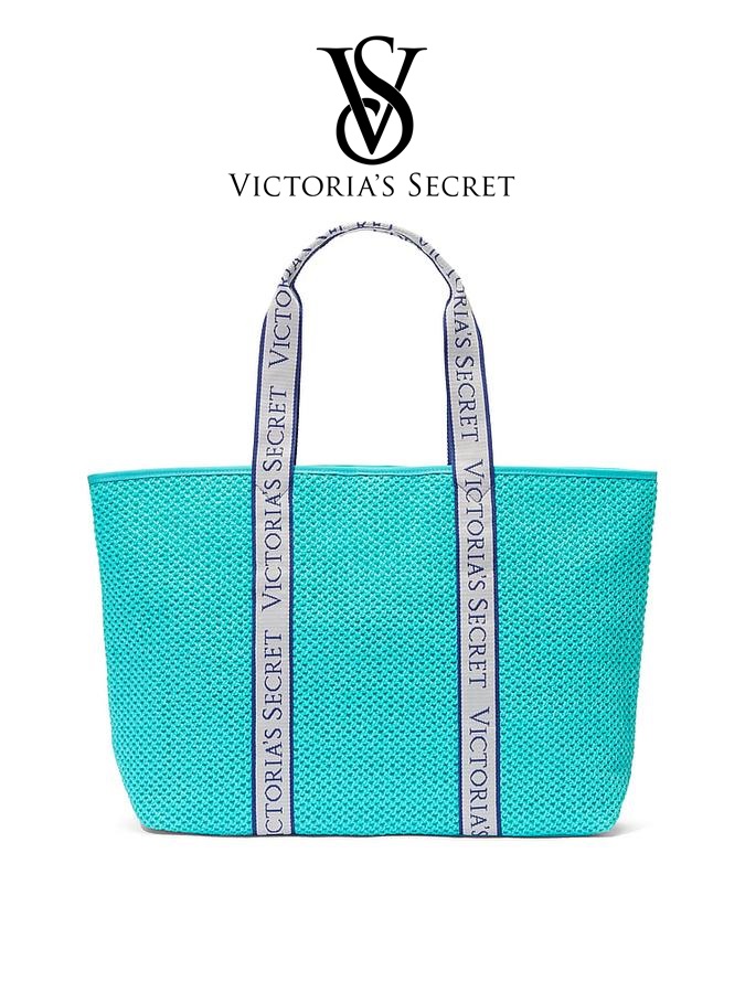 กระเป๋า Victoria’s Secret Bombshell Isle Crochet Straw Tote Bag Aqua Blue