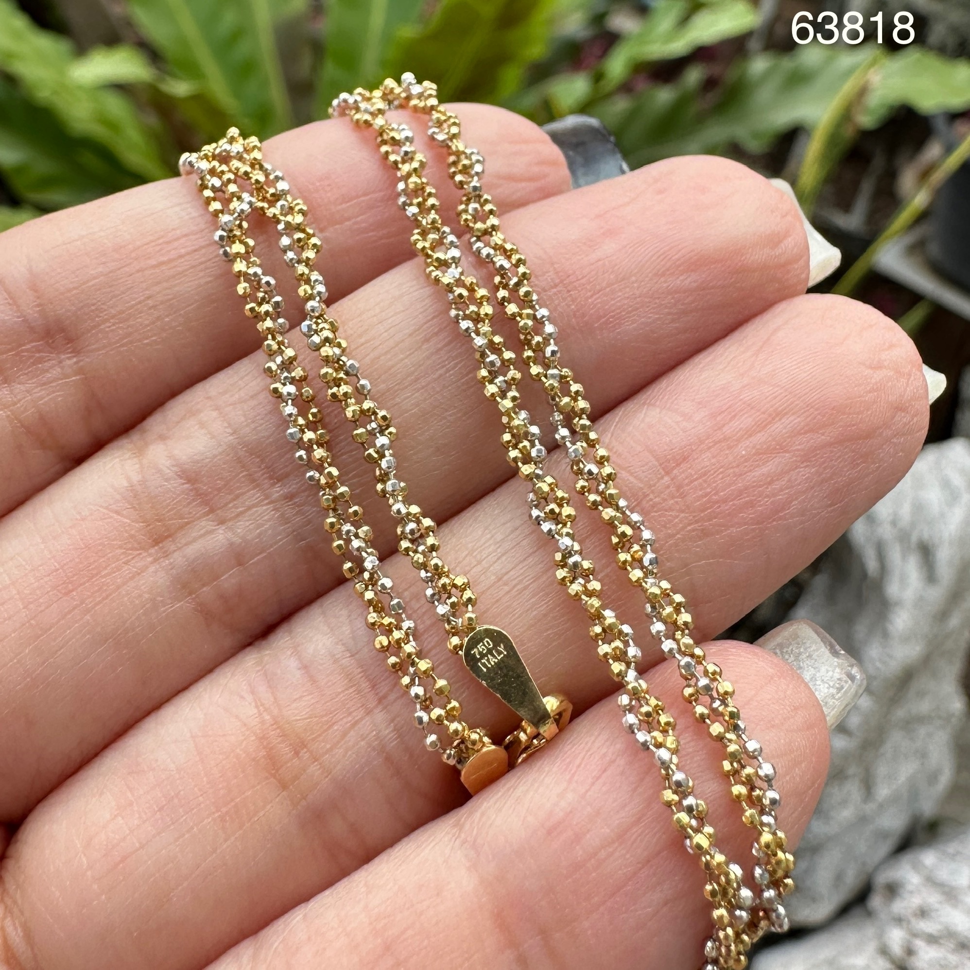 รหัส 63818 สร้อยคอ อิตาลี750 ทอง18K ลายจุดไข่ปลาสาน ตัดลาย 2 กษัตริย์ รอบเส้น ความยาว 16 นิ้ว นน. 5.22 g