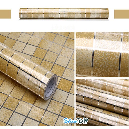 SALE ลดราคา Aluminium foil sticker สติ๊กเกอร์อเนกประสงค์ โมเสคสีทอง (หน้ากว้าง 45cm.xยาว 2m.)