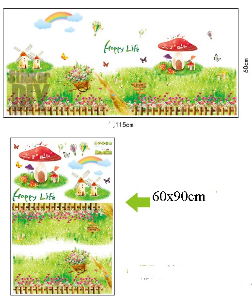 Transparent Wall sticker สติ๊กเกอร์ติดผนัง Happy Life (กว้าง115cm.xสูง60cm.)