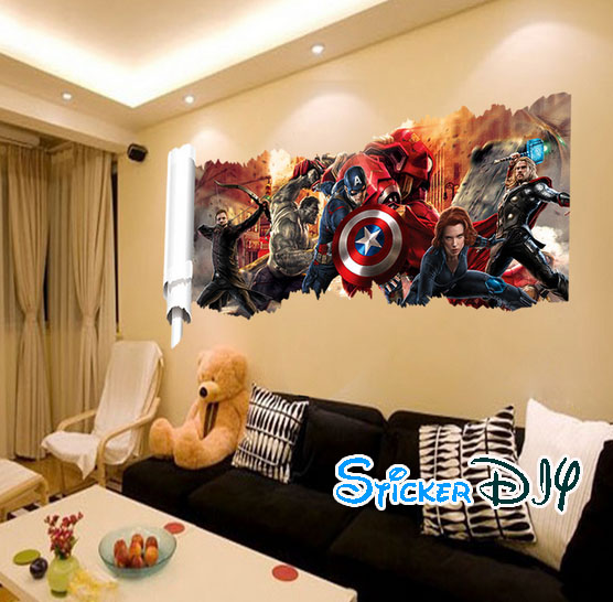 Wall sticker สติ๊กเกอร์ติดผนัง 3D Avengers สไตล์ B (กว้าง90cm.xสูง50cm.)