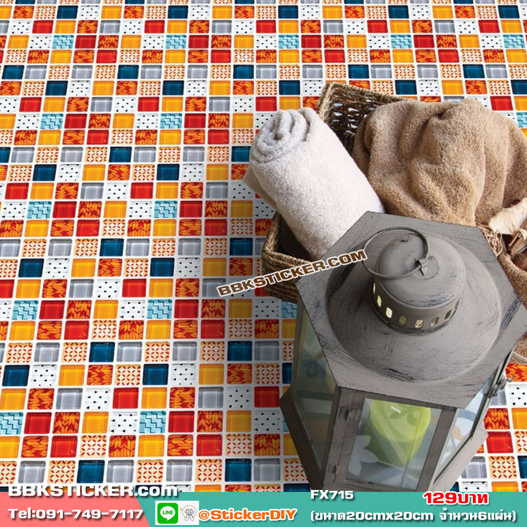 Transparent wall sticker สติ๊กเกอร์กระเบื้องโบราณ 3D FX715 (ขนาด20cmx20cm จำนวน6แผ่น)