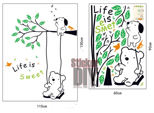 Transparent wall sticker สติ๊กเกอร์ติดผนัง Life is sweet (กว้าง110cm.xสูง150cm.)