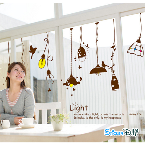Transparent wall sticker สติ๊กเกอร์ติดผนังกรอบรูป โคมไฟ "Light" B (กว้าง129cm.xสูง87cm.)