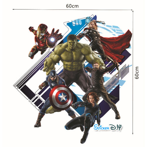 Transparent wall sticker สติ๊กเกอร์ติดผนัง 3D Avengers สไตล์C (กว้าง60cm.xสูง60cm.)