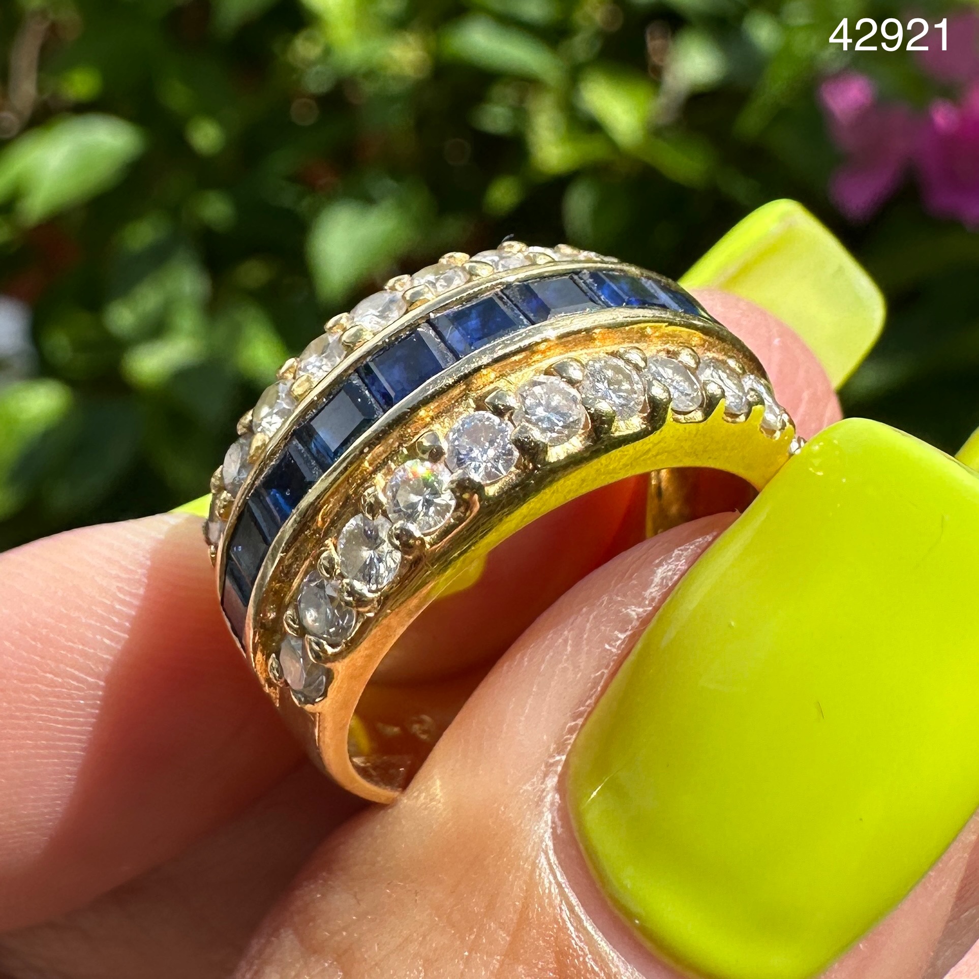 รหัส 42921 แหวน ไพลิน Princess ฝังเพชร 2 แถว 22 เม็ด 0.66 กะรัต ทอง18K งานสวยมาก นน. 7.47 g