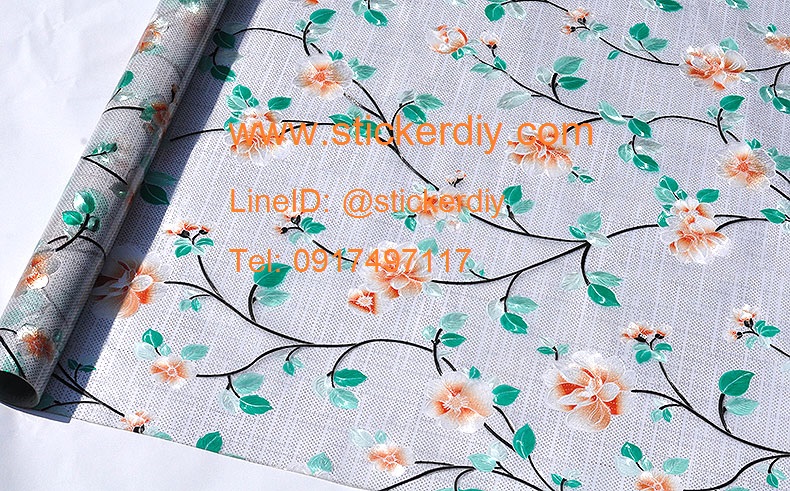ฟิล์ม PVC สูญญากาศติดกระจก กันร้อน/กันรังสียูวี "Vintage Flowers"G104 (หน้ากว้าง90cm.) เหลือเมตรละ 159 บาท