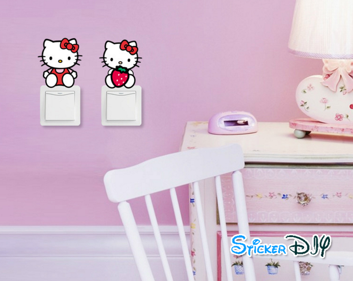 Wall sticker สติ๊กเกอร์ติดสวิตช์ไฟ KITTY typeH (กว้าง9cmxสูง11cm.)
