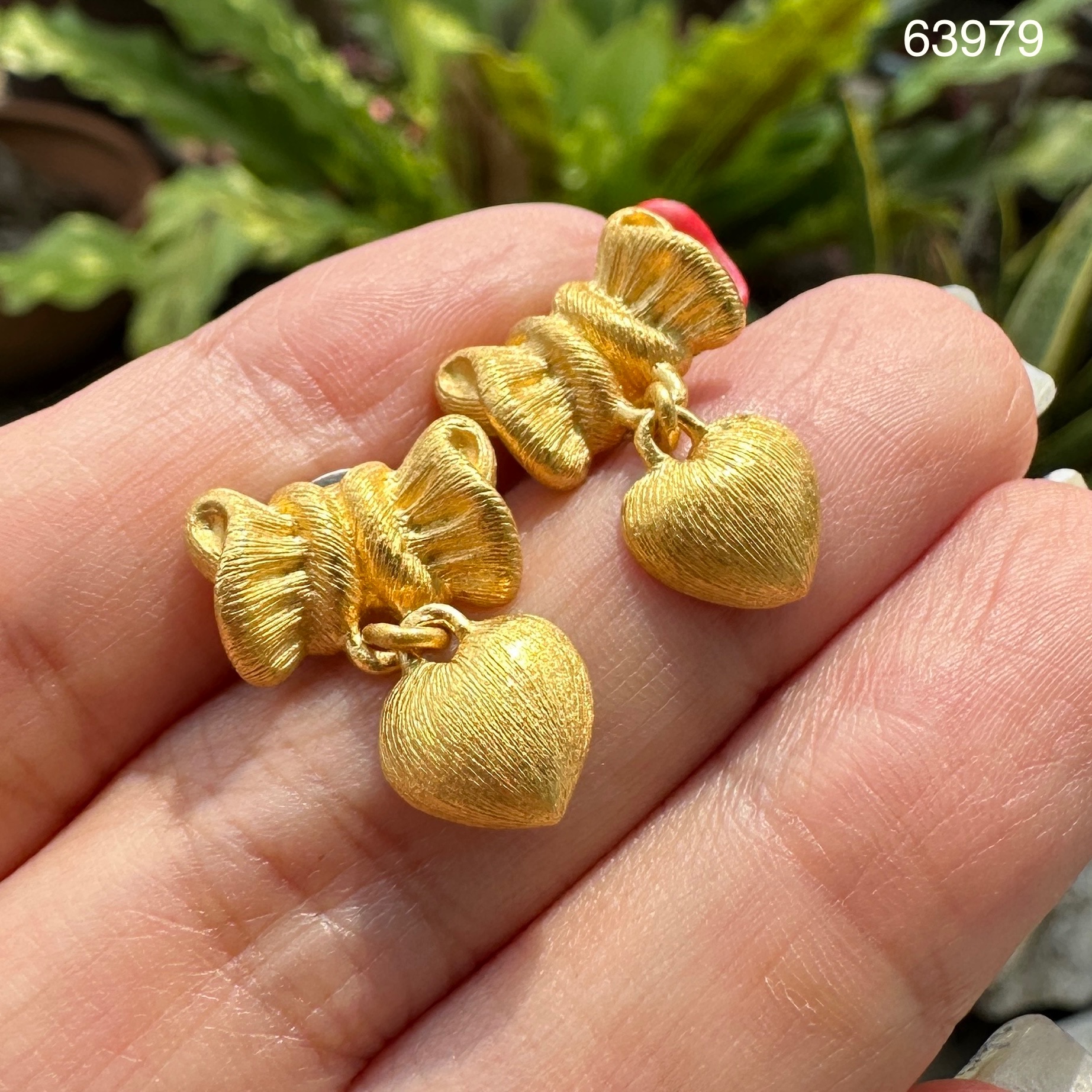 รหัส 63979 ต่างหู Gold Master ทอง24K ลายโบว์ หัวใจ ตุ้งติ้ง แป้นทอง14K นน. 10.79 g