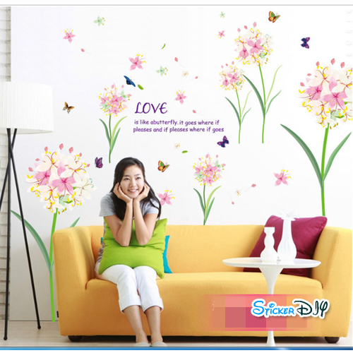 Transparent wall sticker สติ๊กเกอร์ติดผนัง ดอกลิลลี่ "Like abutterfly" (กว้าง90cm.xสูง60cm.)