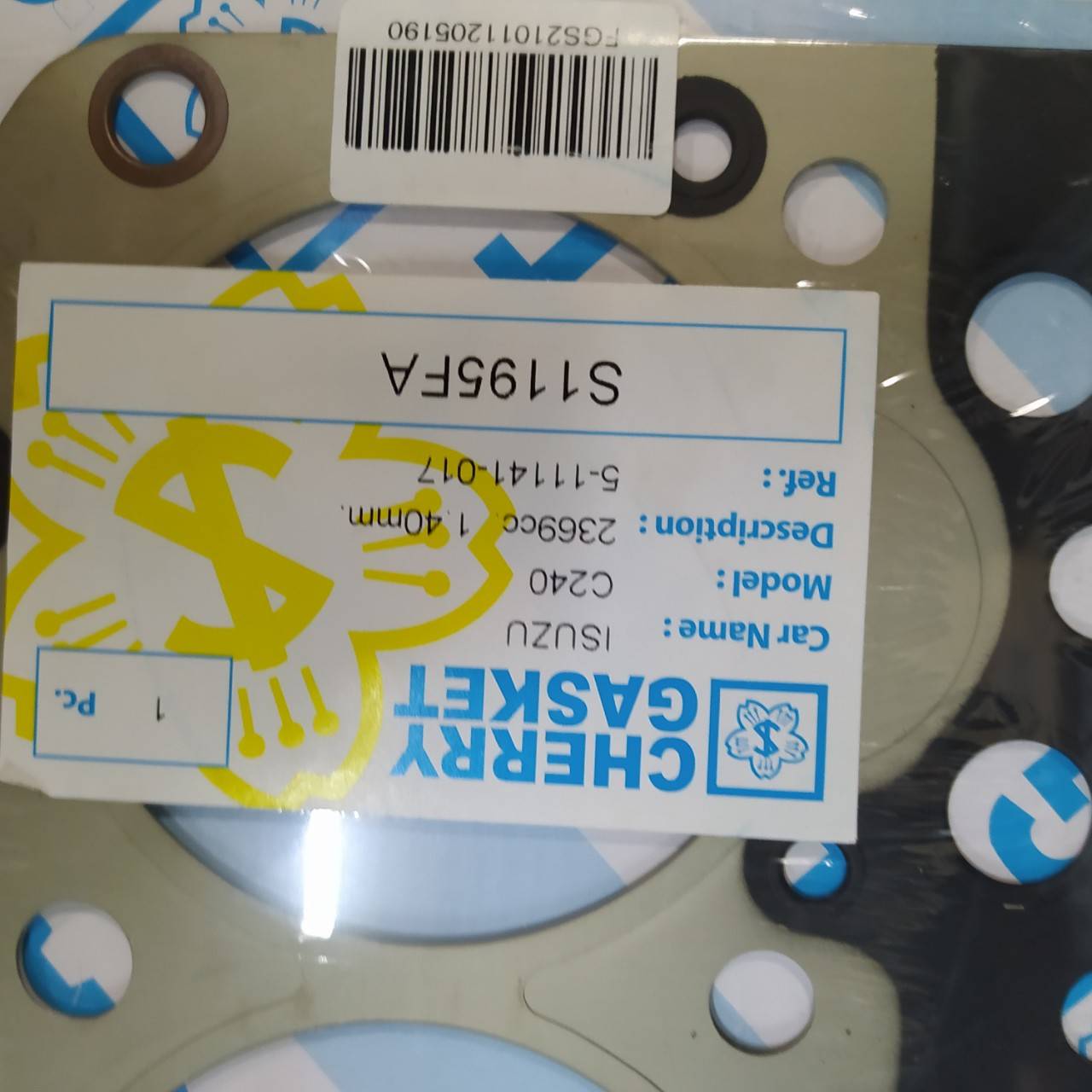 (ประกัน 1 เดือน) ประเก็นฝาสูบ ISUZU C240 / C190 / ELE 2400 / KBZ 1.9 ปี 1980-On เคบีแซด 5-11141-017 / S1195FA (แบบเหล็ก) CHERRY