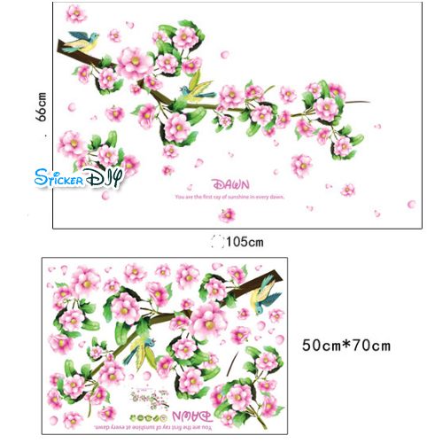 Transparent Wall Sticker สติ๊กเกอร์ติดผนัง Romantic peach (กว้าง155cm.xสูง66cm.)