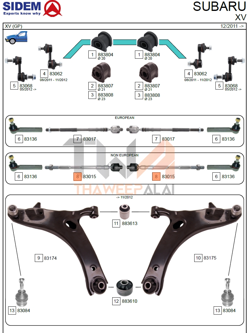 ลูกหมากแร็ค R/L SUBARU XV ปี12-,FORESTER14- (รูปจริง) /SIDEM 83015 รถ1คันต้องใช้ = 2ตัว อะไหล่ XV,ช่วงล่าง XV