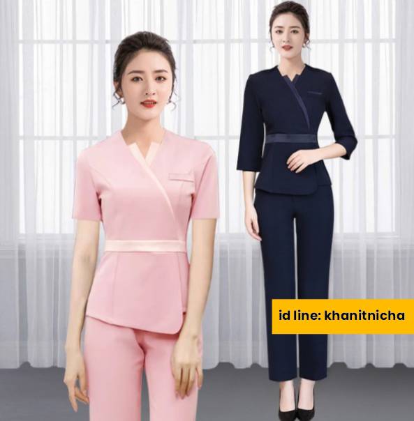 ชุดคลินิกความงาม ชุดนวดสปา ชุดต้อนรับ สีชมพู สีดำ สีกรมท่า