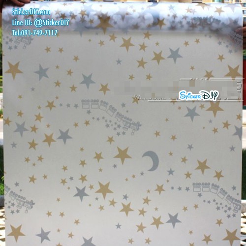 (กว้าง90cm.xยาว45cm.) สติ๊กเกอร์ฝ้าติดกระจก แบบมีกาวในตัว Gloden star