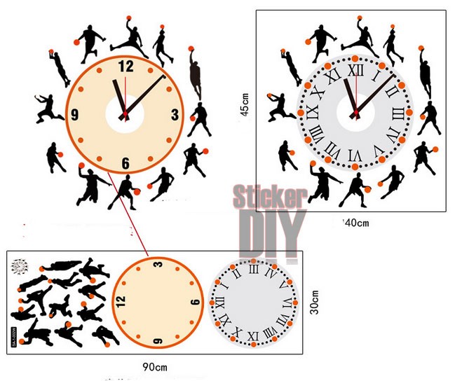 Wall clock sticker สติ๊กเกอร์นาฬิกาติดผนัง Basketball (กว้าง40cm.xสูง45cm.)