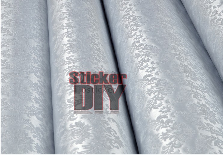 (กว้าง122cm.xยาว5m.) Wallpaper sticker วอลเปเปอร์แบบกาวในตัว ลายไทยตกแต่งห้องพระหรือลายหลุยส์ สไตล์A สีเงิน