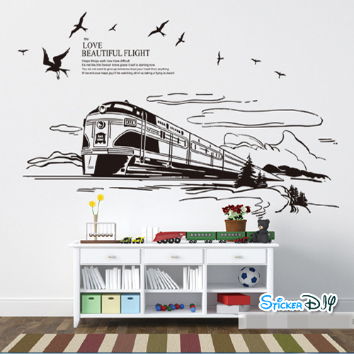 Transparent wall sticker สติ๊กเกอร์ติดผนัง High-Speed Rail "LOVE BEAUTIFUL FLIGHT" (กว้าง140cm.xสูง90cm.)