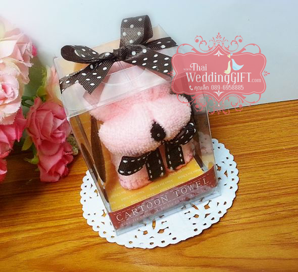 ผ้าขนหนูลูกหมา คละสี แพ็คกล่อง PVC ใส