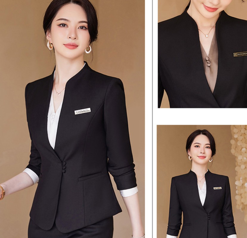 ชุดสูทผู้หญิง ชุดพนักงานร้านขายเครื่องประดับ ชุดพนักงานบริการลูกค้าด้านการขายอสังหาริมทรัพย์ ชุดพนักงานแผนกต้อนรับโรงแรม สีเขียวเข้ม