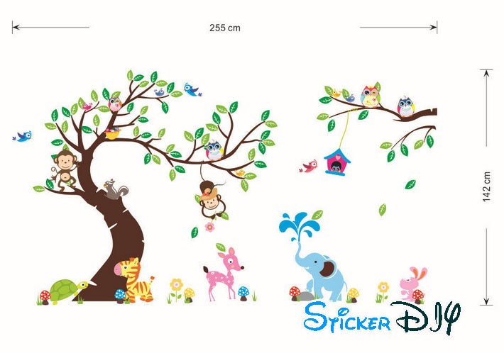 SALE BigSize wall sticker สติ๊กเกอร์ติดผนัง Monkey Tree สไตล์ A (กว้าง255cm.xสูง142cm.)