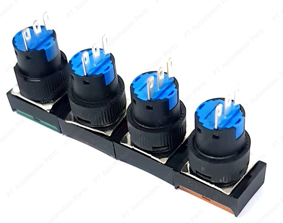สวิตช์ปุ่มกดติดปล่อยดับ TAYB K16-231 Size ø16mm Push Button Switch Self-Reset 3ขา (5ขา มีไฟโชว์ 24VDC) กดเด้ง 1NO/1NC AC-15-220V 5A/DC-13-220V 3A ทรงสี่เหลี่ยมผืนผ้า มีให้เลือก 4แบบ สีเขียว สีแดง สีฟ้า สีเหลือง