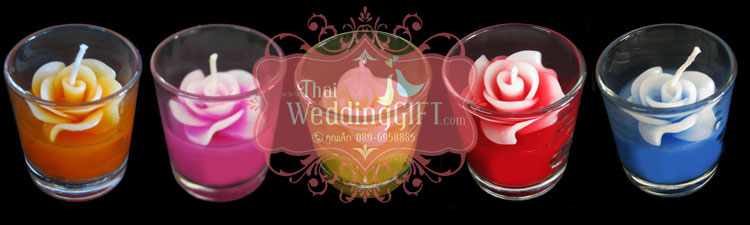 เทียนหอมดอกกุหลาบ ดอกตูม และดอกบาน บรรจุในแก้วใส แพ็คถุงแก้ว ผูกโบว์