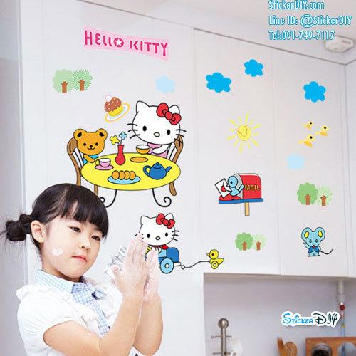 Transparent Wall Sticker สติ๊กเกอร์ติดผนัง Kitty DF5109 (กว้าง100cm.xสูง60cm.)