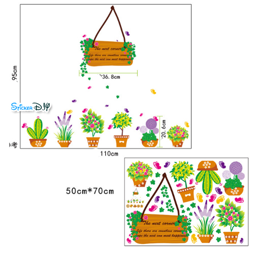 Transparent wall sticker สติ๊กเกอร์ติดผนัง กระถาง MJ7031 (กว้าง110cm.xสูง95cm.)