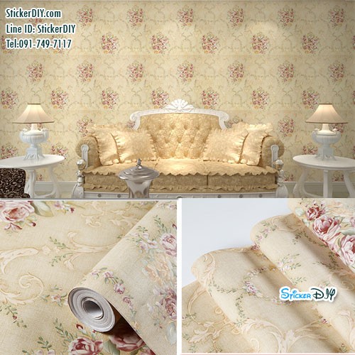 (กว้าง45cm.xยาว10m.)Wallpaper sticker วอลเปเปอร์แบบกาวในตัว ลายดอกไม้ W6040B