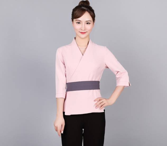 ยูนิฟอร์มคลินิกความงามสีชมพู ชาย หญิง ชุดนวดสปาสีชมพู