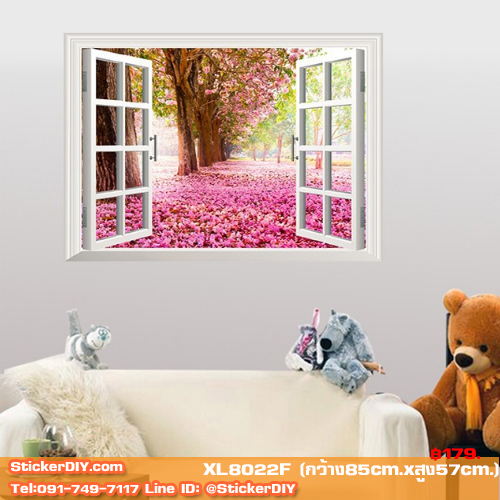 Wall Sticker สติ๊กเกอร์ติดผนังสามมิติ 3D หน้าต่างซากุระ XL8022F (กว้าง85cm.xสูง57cm.)