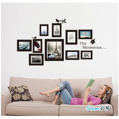 Vinyl wall sticker สติ๊กเกอร์ติดผนัง กรอบรูป THE MEMORIES (กว้าง105cm.xสูง82cm.)