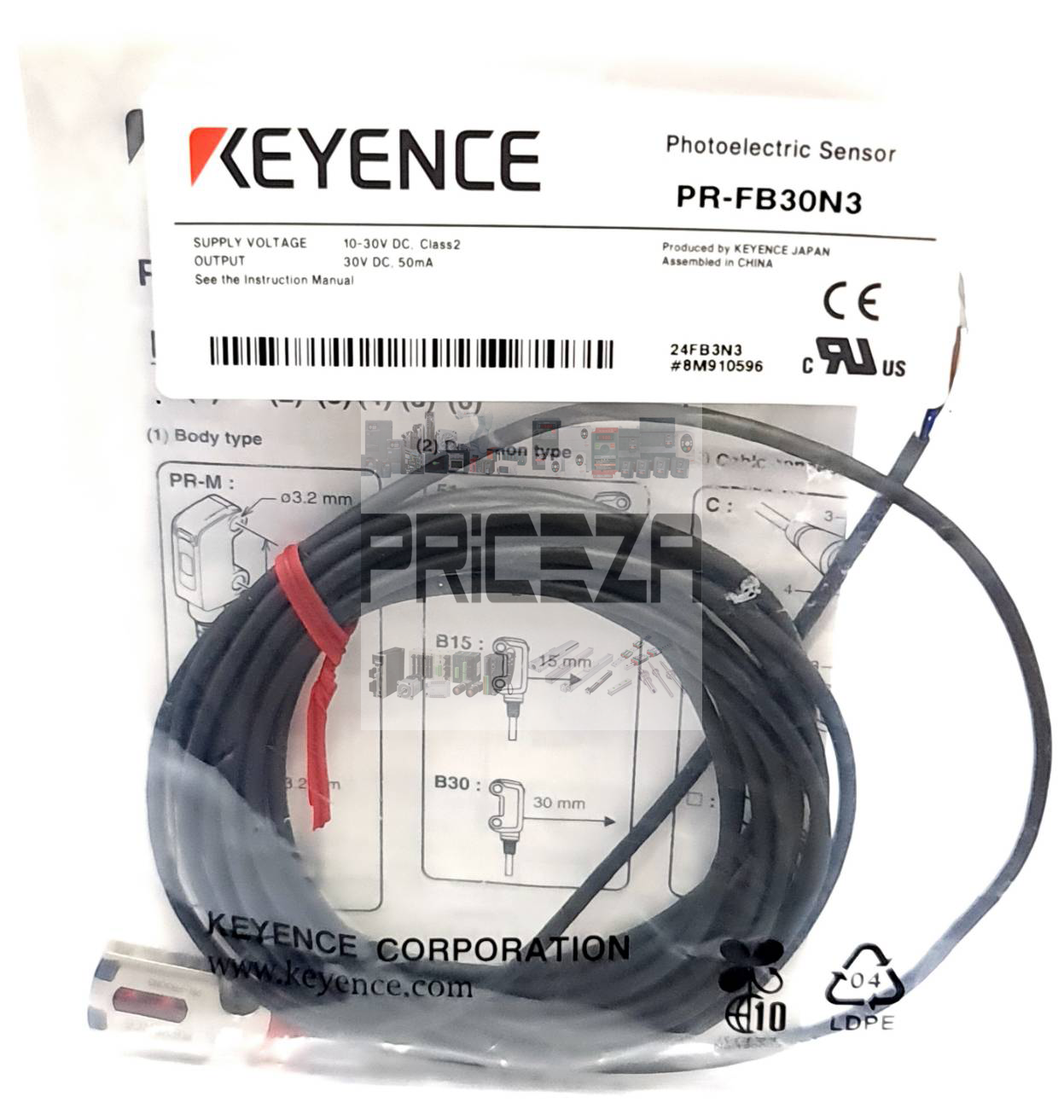 Keyence PR-FB30N3 Photoelectric Sensor ระยะตรวจจับ 1 ถึง 30 mm Input 10-30VDC, 2 Output NPN, Light-ON / Dark-ON สายยาว 3m โฟโตอิเล็กทริคเซนเซอร์ ขนาดเล็กทรงแบน ชนิดแอมพลิฟายเออร์ในตัว