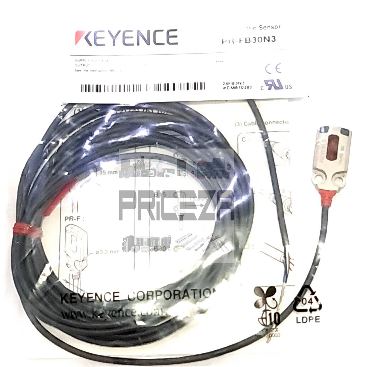 Keyence PR-FB30N3 Photoelectric Sensor ระยะตรวจจับ 1 ถึง 30 mm Input 10-30VDC, 2 Output NPN, Light-ON / Dark-ON สายยาว 3m โฟโตอิเล็กทริคเซนเซอร์ ขนาดเล็กทรงแบน ชนิดแอมพลิฟายเออร์ในตัว