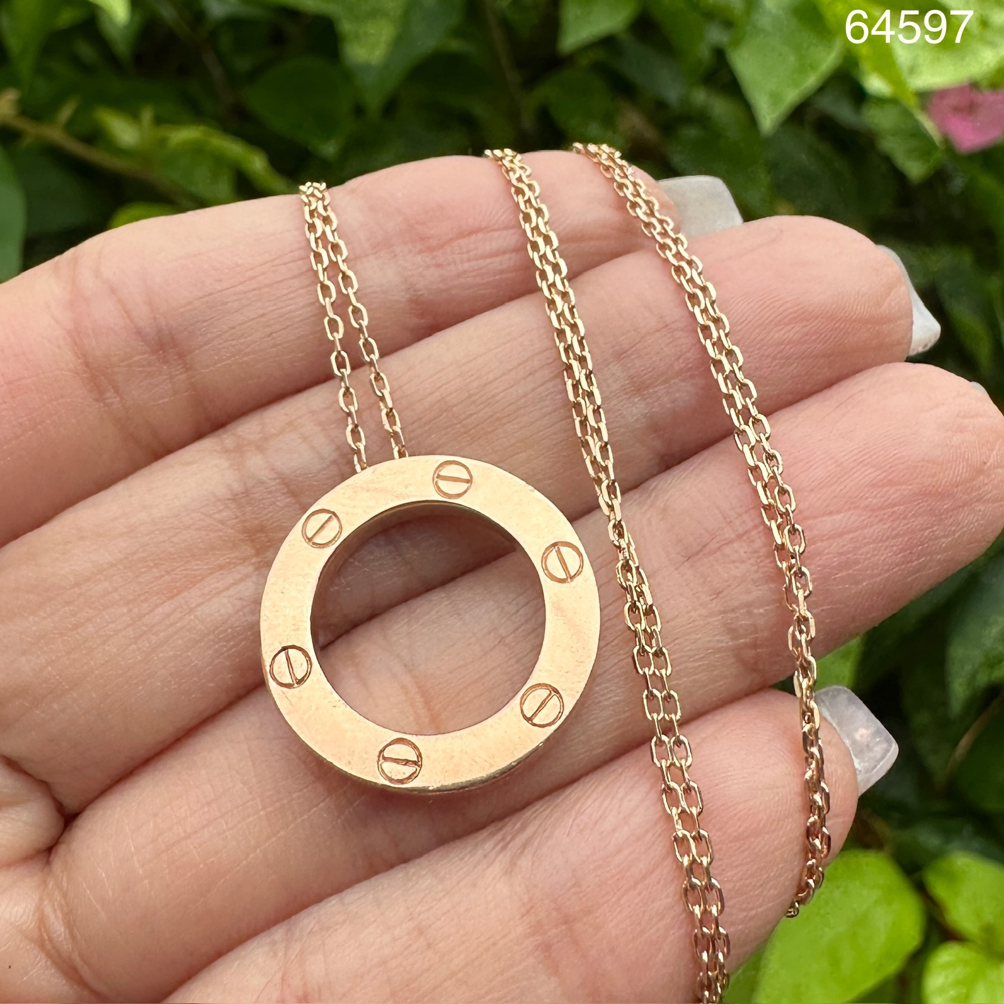รหัส 64597 สร้อยคอ อิตาลี750 ทอง18K + จี้ Love ห่วงกลม ทอง18K ความยาว 28 นิ้ว สวมหัวได้ นน. 9.00 g
