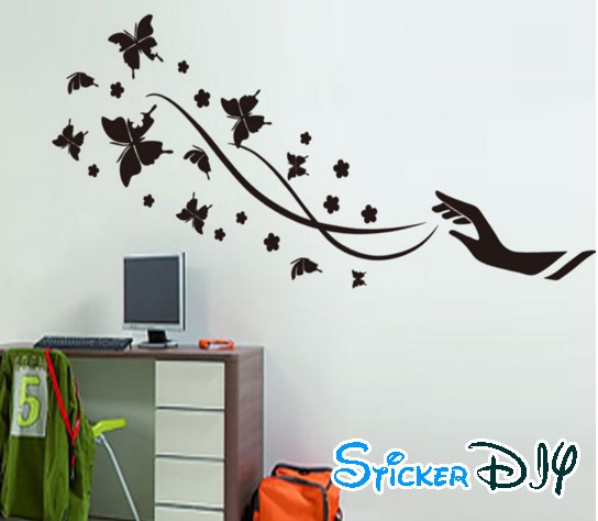 Transparent wall sticker สติ๊กเกอร์ติดผนัง Magic butterfly (กว้าง180cm.xสูง50cm.)