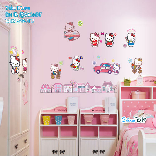 Transparent Wall Sticker สติ๊กเกอร์ติดผนัง Kitty Town (กว้าง100cm.xสูง60cm.)