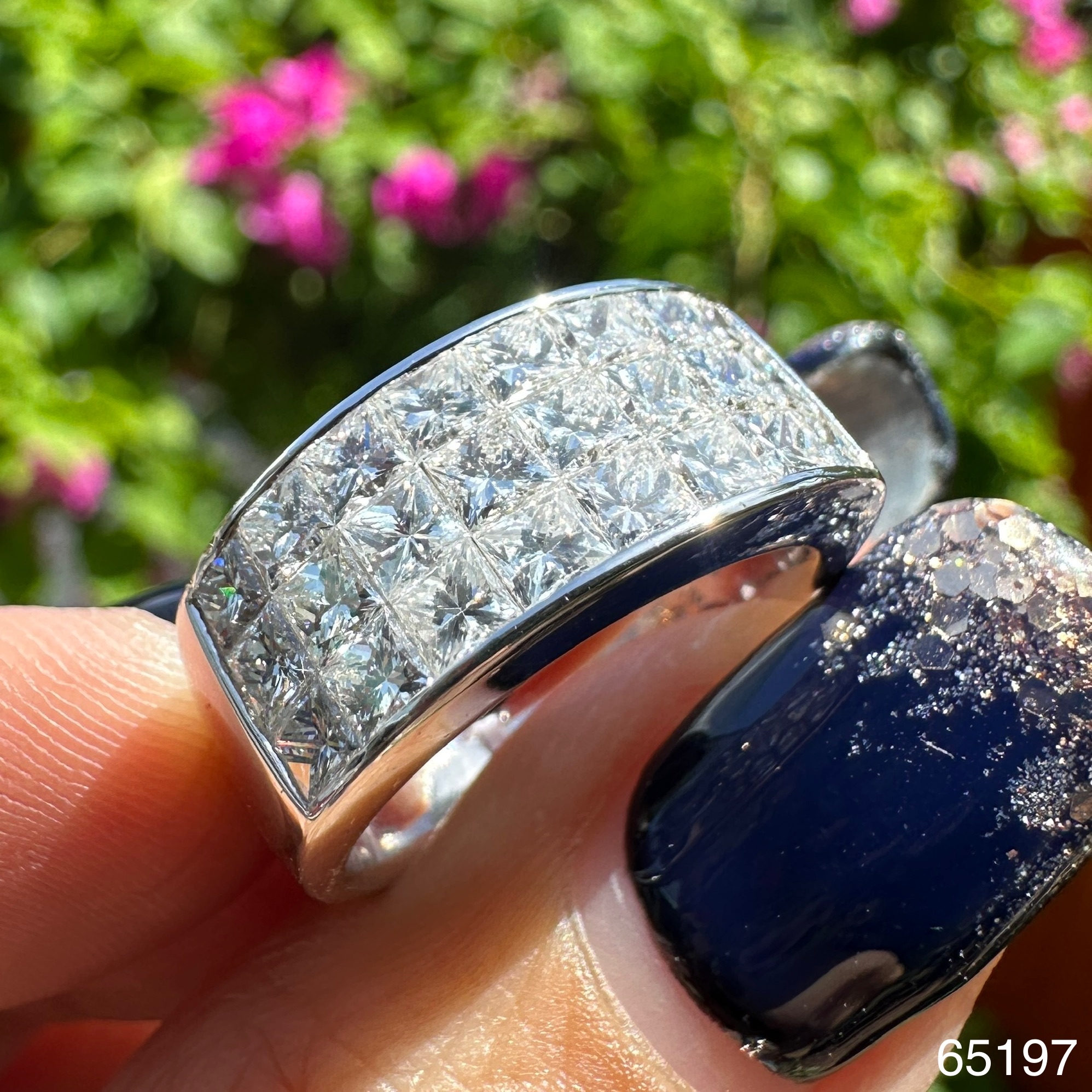 รหัส 65197 แหวน เพชร Princess Cut ฝังไร้หนาม 24 เม็ด 2.69 กะรัต ทองคำขาว18K ขนาด 52 นน. 9.08 g