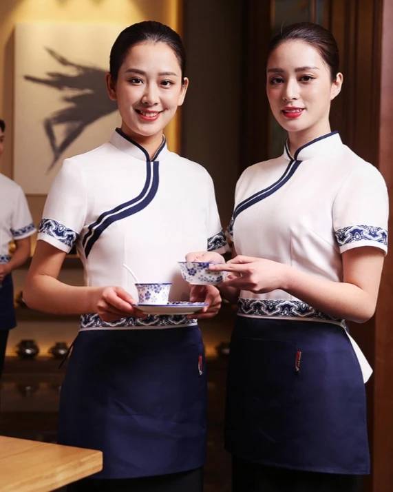 ชุดพนักงานร้านอาหารจีนสไตล์โมเดิร์น ชุดฟอร์มพนักงานต้อนรับ ชุดพนักงานเสริฟ