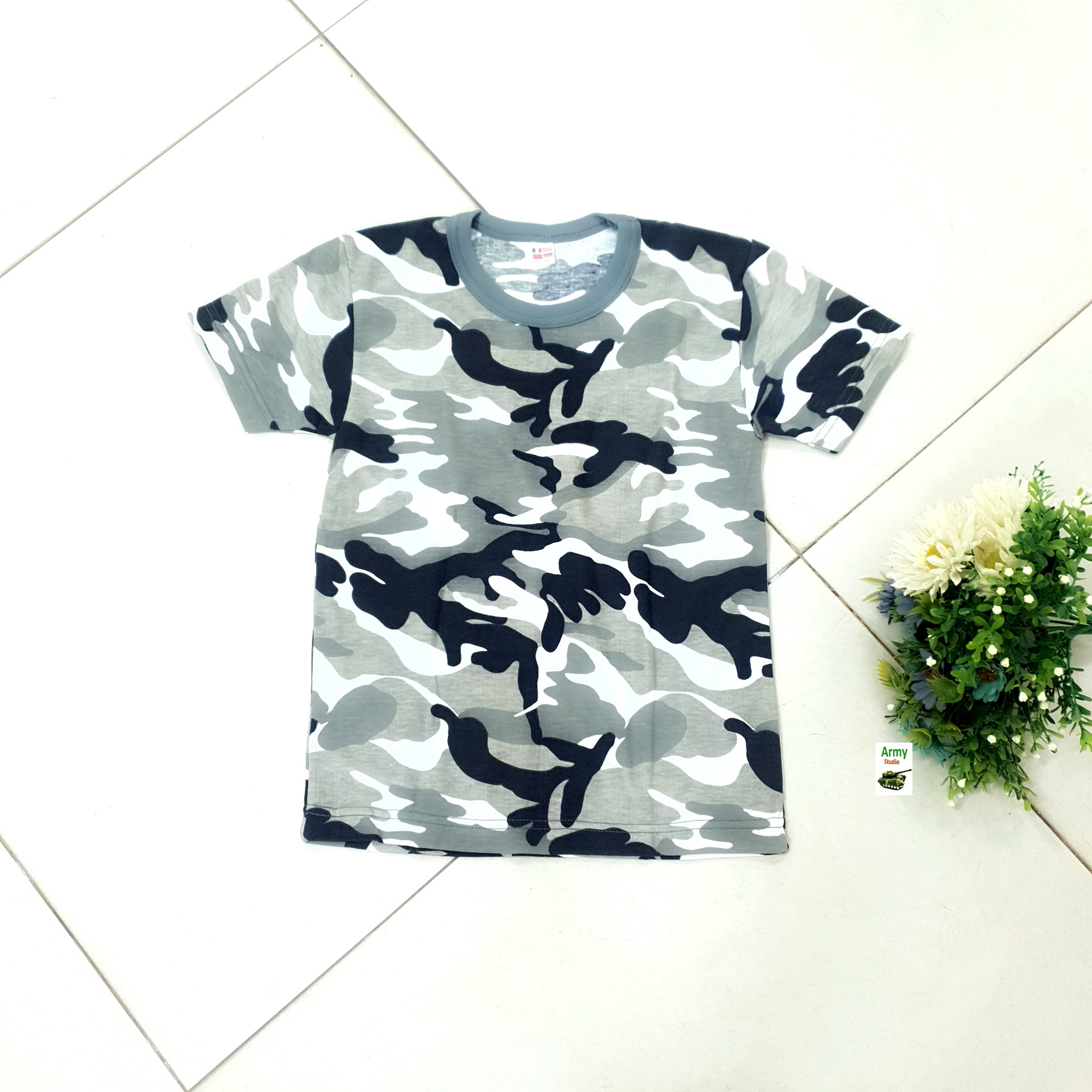 เสื้อยืดคอกลมลายพรางเด็กโต อายุ 4-10 ปี
