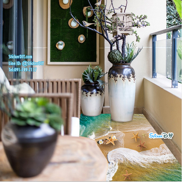 Wall Sticker สติ๊กเกอร์ติดผนังสามมิติ 3D ชายหาด AF5708 (กว้าง70cm.xสูง50cm)