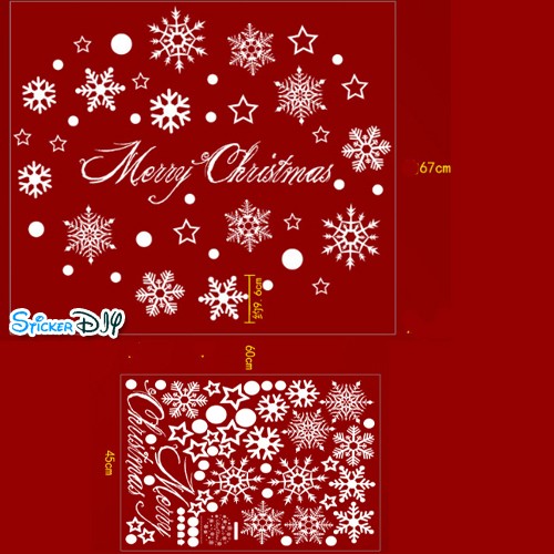 Transparent wall sticker สติ๊กเกอร์ติดผนัง เกล็ดหิมะ "Merry Christmas" (กว้าง>80cm.xสูง>67cm.)