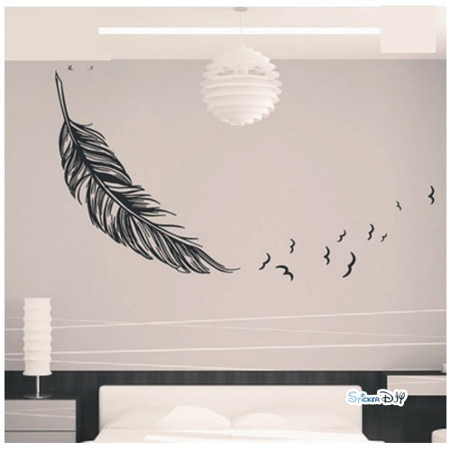 Vinyl wall sticker สติ๊กเกอร์ติดผนัง Feather ด้านขวา สีดำ (กว้าง120cm.xสูง180cm.)