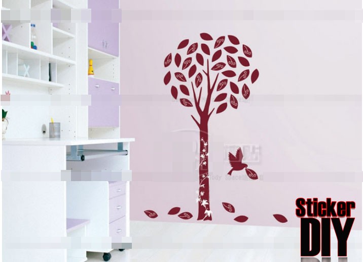Wall sticker สติ๊กเกอร์ติดผนัง Tree with birds (กว้าง90cm.xสูง120cm.)