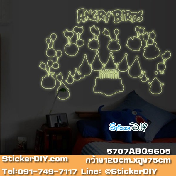 Transparent Luminescent Wall Sticker สติ๊กเกอร์ติดผนังเรืองแสง Angry Bird (กว้าง120cm.xสูง75cm.)