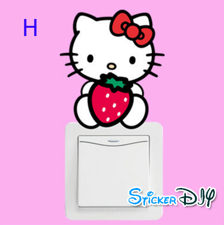 Wall sticker สติ๊กเกอร์ติดสวิตช์ไฟ KITTY typeH (กว้าง9cmxสูง11cm.)