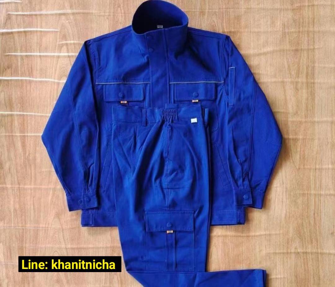 ชุดช่างผ้าฝ้ายแท้ ชุดป้องกันแรงงาน มีแถบสะท้อนแสง ชุดช่าง ชุดช่างเชื่อมโรงงาน สีกากี สีฟ้า